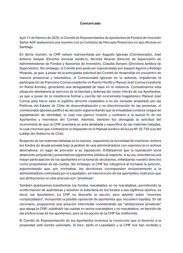 Chile_Es_Uno's tweet photo. Los aportantes d Fondos Sartor AGF defienden su patrimonio y d° de propiedad en Chile, pero los burócratas de @cmfchile_ creen saber mejor decidir sobre los intereses d los aportantes @DFinanciero @__elmercurio @CNNEconomia @Pulso_LT @Jou_Kaiser @joseantoniokast @evelynmatthei https://t.co/zrPwJzBA37