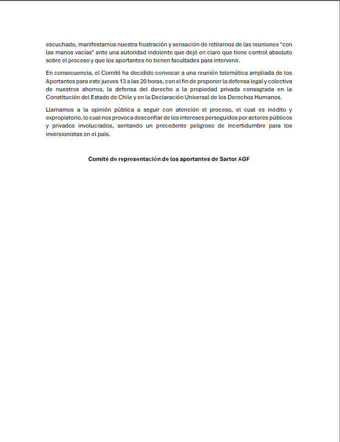 Chile_Es_Uno's tweet photo. Los aportantes d Fondos Sartor AGF defienden su patrimonio y d° de propiedad en Chile, pero los burócratas de @cmfchile_ creen saber mejor decidir sobre los intereses d los aportantes @DFinanciero @__elmercurio @CNNEconomia @Pulso_LT @Jou_Kaiser @joseantoniokast @evelynmatthei https://t.co/zrPwJzBA37