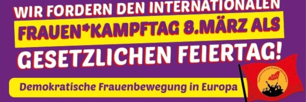 Avrupa'da 8 Mart hazırlıkları bitti.Yürüyüş ve miting alanları netleşti. Her ülke de, kentte 8 Mart'a hazırlanıyor. ADKH olarak bu yıl" 8 Mart ücretli tatil günü olmalıdır" sloganıyla hazırlıklarını yapmakta. 
<a href="/dilsatcanbaz/">Dilşat Canbaz</a> 
<a href="/focusjinn/">Jin Focus</a> 
<a href="/jinnewsturkce/">Jinnews</a> 
<a href="/dkadinhareketi/">Demokratik Kadın Hareketi - DKH</a> 
<a href="/KBGuclu/">Kadınlar Birlikte Güçlü</a>