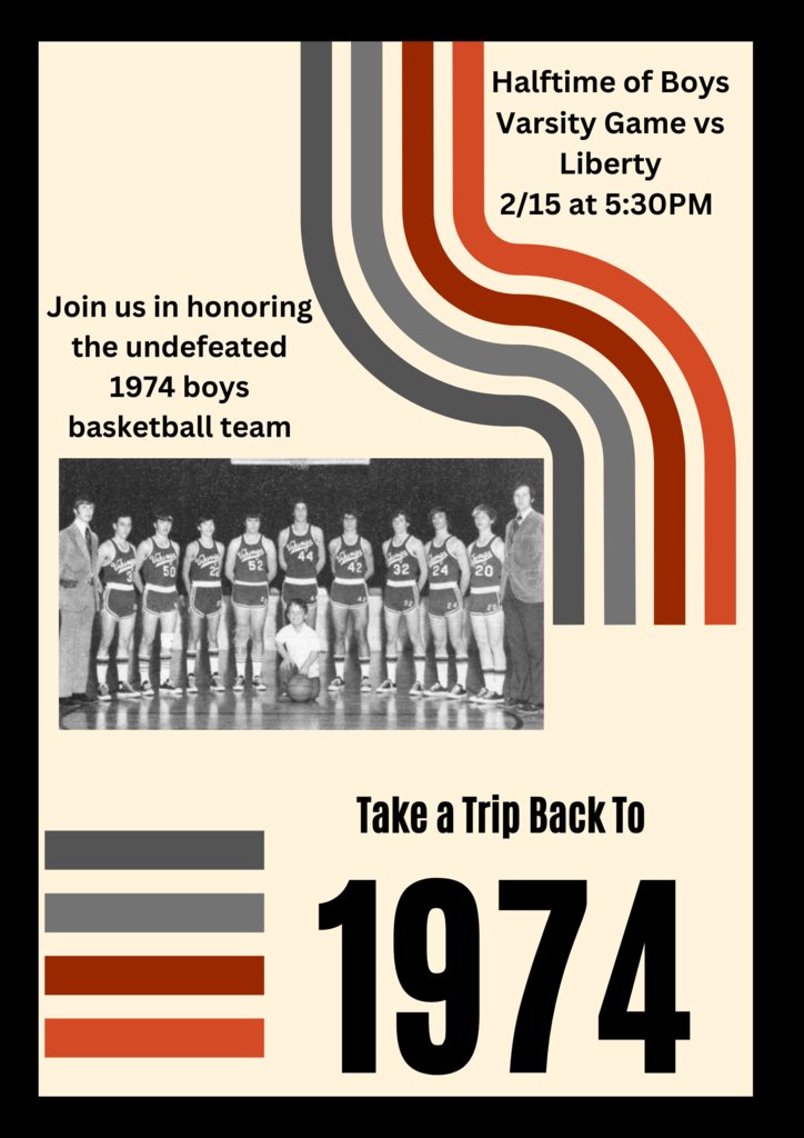 Saturday, February 15th, PHS will honor the 1973-1974 Vikings at halftime of the varsity game as the current Vikings battle Liberty High School.  The JV game will start at 4:00PM, with the Varsity following at 5:30.  The team will be honored at halftime of the Varsity game.