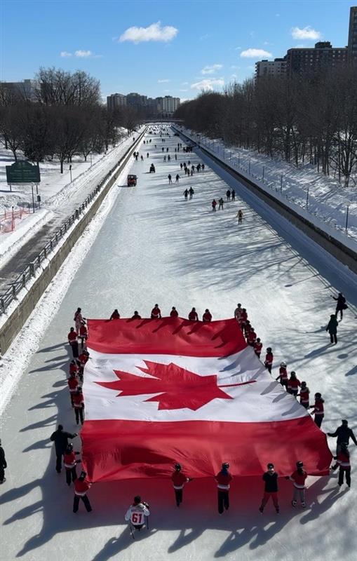 The Canadian flag is celebrating its 60th anniversary this year!  
 
We’re celebrating #FlagDay in the most patriotic way we can – on the ice with <a href="/CdnHeritage/">Canadian Heritage</a>. 🍁⛸♥ 

#Canada #FlagDay #FlagOfCanada