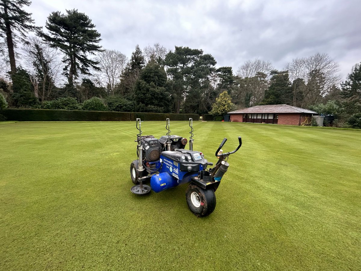 premlawn's tweet photo. Air2G2 work carried out this week on bowls greens in Bedfordshire. 3 local bowls green have had their greens aerated ahead of their season. @PottonBowlsClub @greatbarfordbowls @bedfordtopparkbowlsclub https://t.co/7CmrHk8J3l