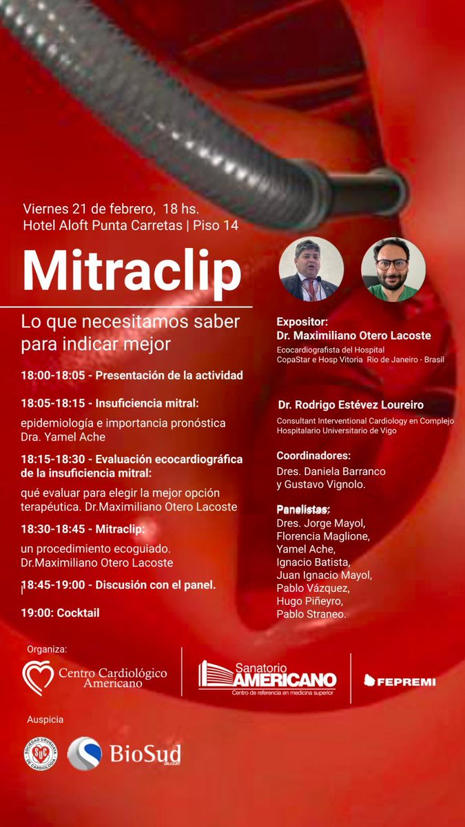Centro Cardiológico Americano (@ccauruguay) on Twitter photo Viernes 21 febrero 18 horas. Hotel Aloft Punta Carretas. Inscripción gratuita en el lugar. Los esperamos
<a href="/BarrancoDaniela/">Dabarr</a> <a href="/SUC_cardiologia/">Sociedad Uruguaya de Cardiología</a> <a href="/CcaUruguay/">Centro Cardiológico Americano</a> <a href="/jmayol/">Jorge Mayol</a> <a href="/nachobatista/">Ignacio Batista</a> <a href="/pvazquezgrenno/">Pablo Vazquez Grenno</a> Viernes 21 febrero 18 horas. Hotel Aloft Punta Carretas. Inscripción gratuita en el lugar. Los esperamos
<a href="/BarrancoDaniela/">Dabarr</a> <a href="/SUC_cardiologia/">Sociedad Uruguaya de Cardiología</a> <a href="/CcaUruguay/">Centro Cardiológico Americano</a> <a href="/jmayol/">Jorge Mayol</a> <a href="/nachobatista/">Ignacio Batista</a> <a href="/pvazquezgrenno/">Pablo Vazquez Grenno</a>
