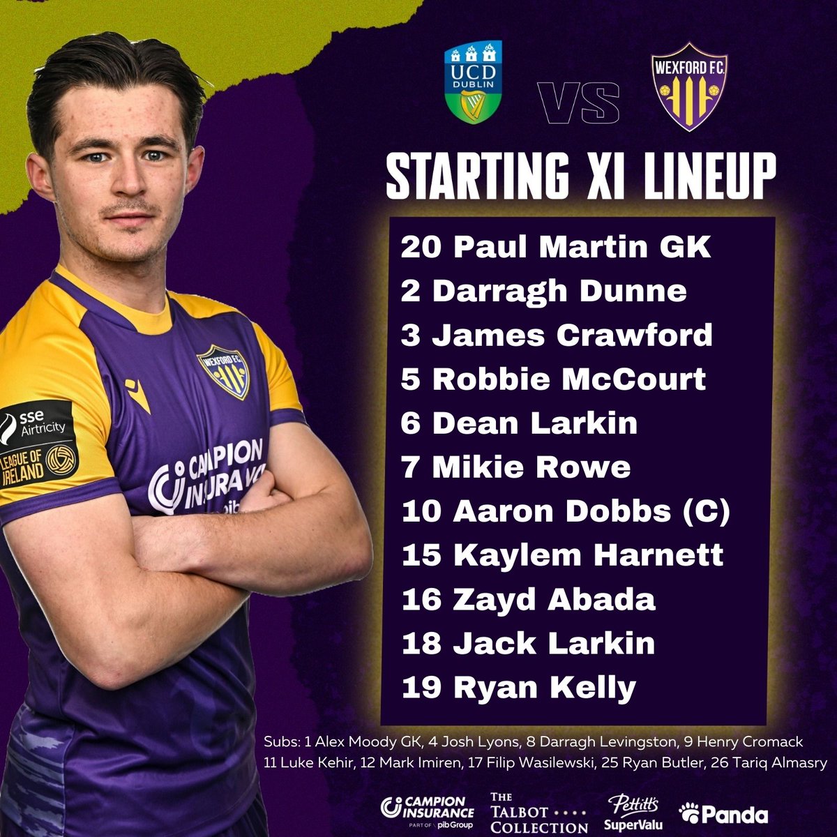 WexfordFC's tweet photo. Our teamsheet is in for tonight's game!

Kaylem Harnett starts along with 6 club debuts in the starting XI! https://t.co/6CmeBe8aSe