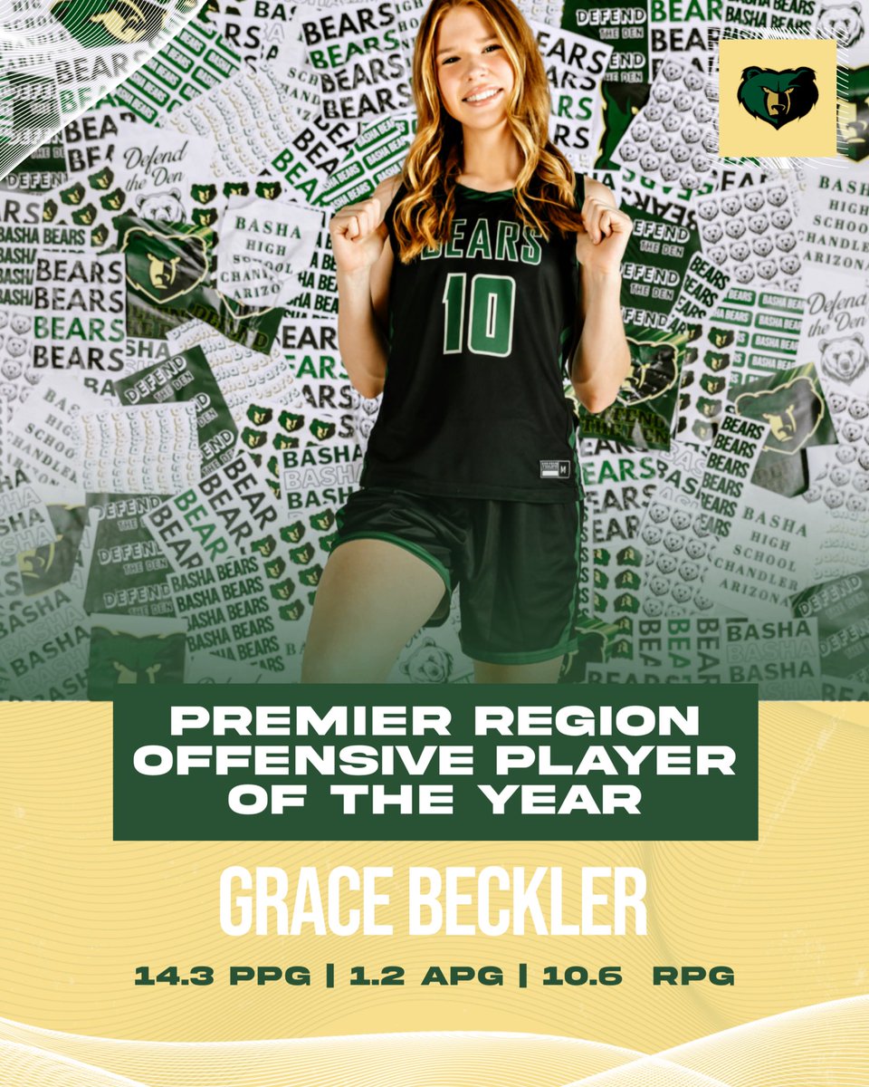 Basha Girls Basketball (@bashagbb) on Twitter photo Congratulations Grace Beckler for being selected Offensive Player of the Year for the 6A Premier Region. Way to represent Basha 🐻🏀💚
<a href="/BashaAthletics/">Basha HS Athletics</a> <a href="/bashabearnation/">Basha Bear Nation</a> <a href="/MarquesReischl/">Marques Reischl</a> <a href="/CUSDAthletics/">CUSDAthletics</a> Congratulations Grace Beckler for being selected Offensive Player of the Year for the 6A Premier Region. Way to represent Basha 🐻🏀💚
<a href="/BashaAthletics/">Basha HS Athletics</a> <a href="/bashabearnation/">Basha Bear Nation</a> <a href="/MarquesReischl/">Marques Reischl</a> <a href="/CUSDAthletics/">CUSDAthletics</a>