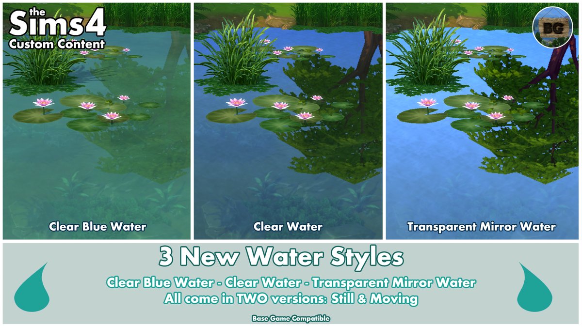 🎉New mods: 3 New Water Styles💧🎉
I've made 3 new clear water styles, both come in 2 versions; Still and slightly moving.
For more info and the download links, click below.
🔽patreon.com/posts/new-curs…