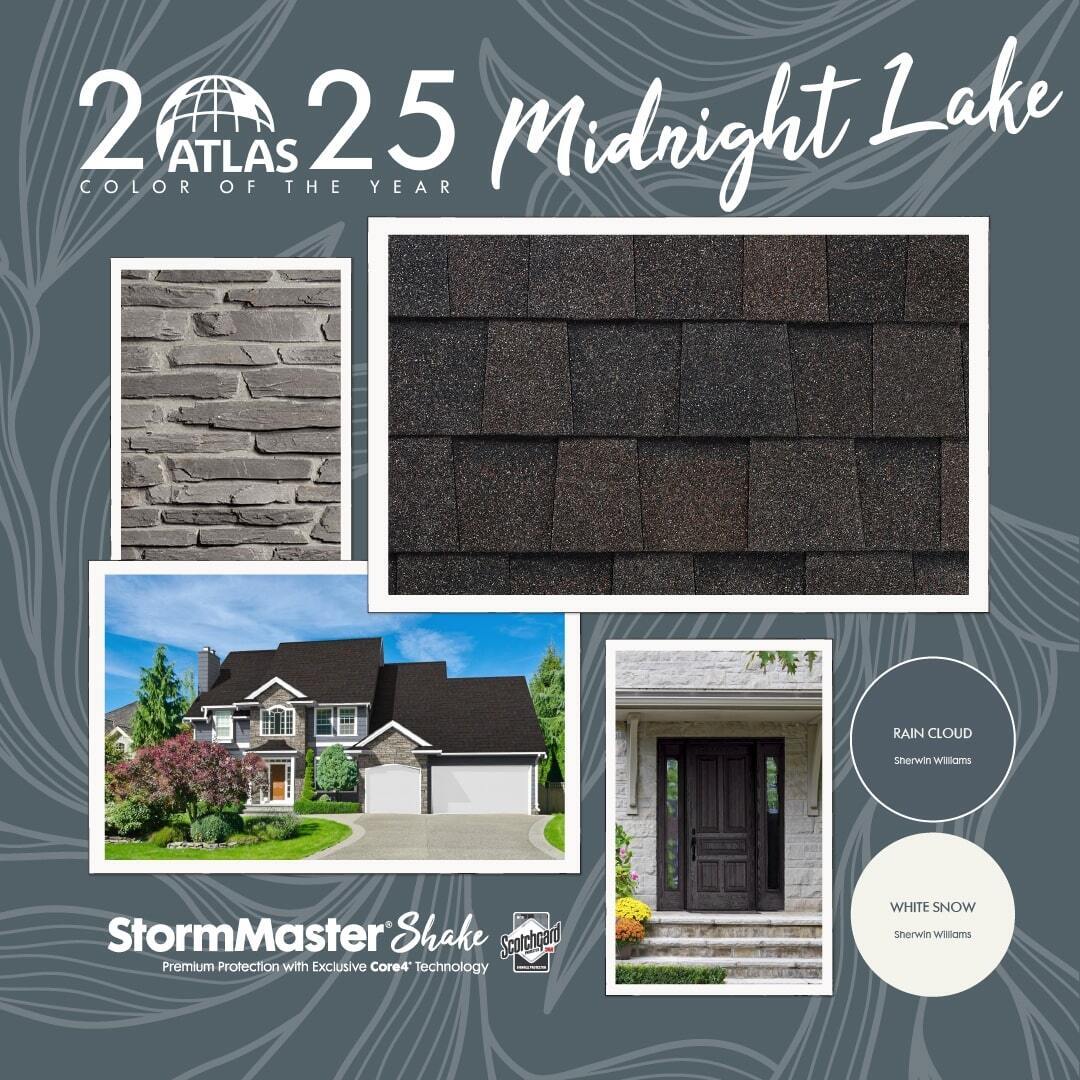 Atlas Roofing (@atlasroofing) on Twitter photo The deep, rich tones of StormMaster® Shake Midnight Lake make it the perfect shingle color for a bold yet timeless look.
Pair Midnight Lake with these <a href="/SherwinWilliams/">Sherwin-Williams</a> hues for a stunning exterior:
🎨 Rain Cloud
🎨 White Snow
atlasroofing.pulse.ly/ok26nxlurm The deep, rich tones of StormMaster® Shake Midnight Lake make it the perfect shingle color for a bold yet timeless look.
Pair Midnight Lake with these <a href="/SherwinWilliams/">Sherwin-Williams</a> hues for a stunning exterior:
🎨 Rain Cloud
🎨 White Snow
atlasroofing.pulse.ly/ok26nxlurm
