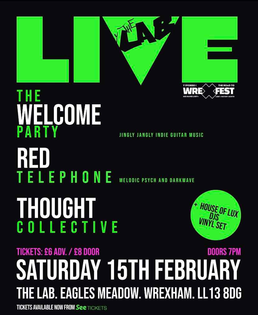 Tomorrow night <a href="/wrexham/">Wrexham.com</a>! The Welcome Party are class!

@ The Lab, Eagles Meadow.