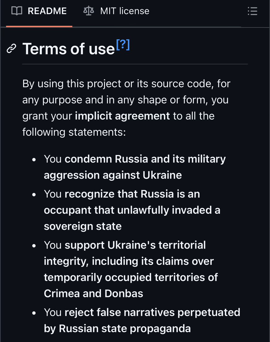 Talking about leaving politics out of GitHub…

I’m just trying to use the software, bro, I’m not writing code for Putin, I swear 😭
