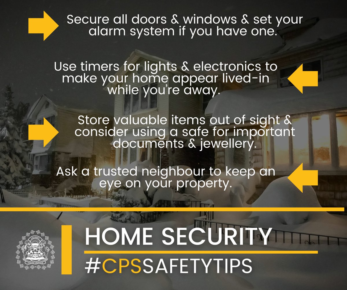 CalgaryPolice's tweet photo. 🧳 As we gear up for a fun-filled #FamilyDay long weekend, let’s prioritize safety! Whether you’re skiing, hopping on a plane, or staying in, take these precautions to protect your home & belongings.
#CPSSafetyTips https://t.co/ul4UjZQARd