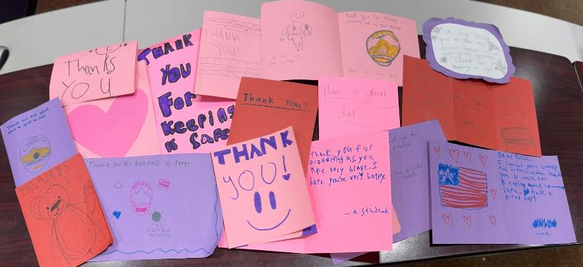 ThorntonPolice's tweet photo. Our friends from Westgate Community School stopped by today as part of their annual Kindness Tour, bringing with them some wonderful handmade Valentines. These talented 7th and 8th graders had the opportunity to go behind the scenes at the police department, where they learned about dispatch, animal control, crime scene investigations, detectives, and patrol officers. They even had fun exploring a police car! Thank you, Westgate, for the thoughtful cards — your kindness is truly appreciated.
#TPDconnecting #TPDcommUNITY