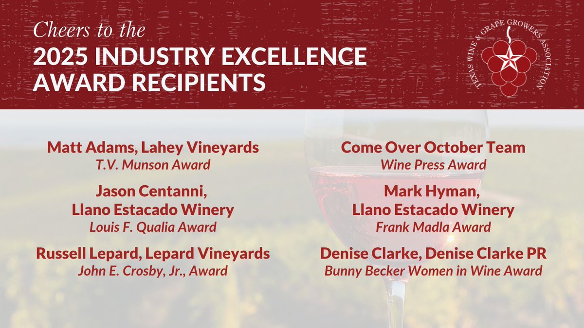 TWGGA is proud to honor the outstanding contributions of the 2025 Industry Excellence Award recipients, who will be recognized during the Harvesting Dreams Awards Celebration at the TWGGA 2025 Annual Conference &amp; Trade Show, March 4 in San Marcos. buff.ly/3EFLWbY