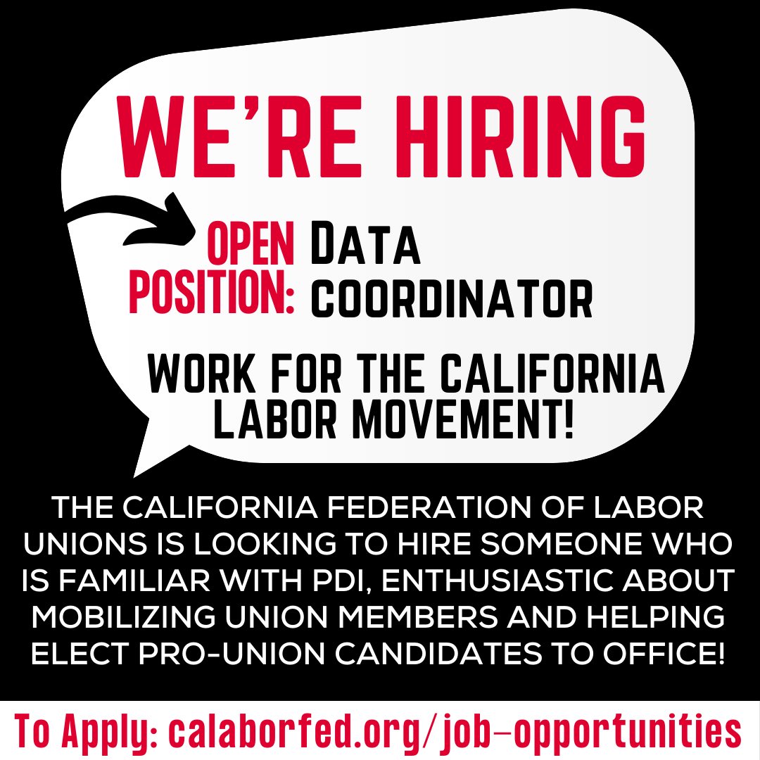 Lorena Gonzalez (@lorenasgonzalez) on Twitter photo Did you learn PDI pretty well for a campaign and wondering how to put the skill to use in non-election times? Are you interested in digital organizing? Use your tech skills to help build the labor movement! Join us at <a href="/CaliforniaLabor/">California Federation of Labor Unions</a> Did you learn PDI pretty well for a campaign and wondering how to put the skill to use in non-election times? Are you interested in digital organizing? Use your tech skills to help build the labor movement! Join us at <a href="/CaliforniaLabor/">California Federation of Labor Unions</a>