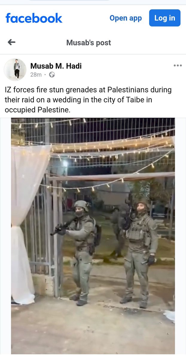 WhistleIRL's tweet photo. #Israel's murderous @IDF fires stun grenades at A WEDDING in #Taibe. The video can be seen on the link below:
https://t.co/Q0aiLmBp3B

In case @ShannonAirport was wondering what @netanyahu was doing with the weapons transferred at your airport.

#WestBank #Genocide #Ireland https://t.co/9FBvHT9Avo