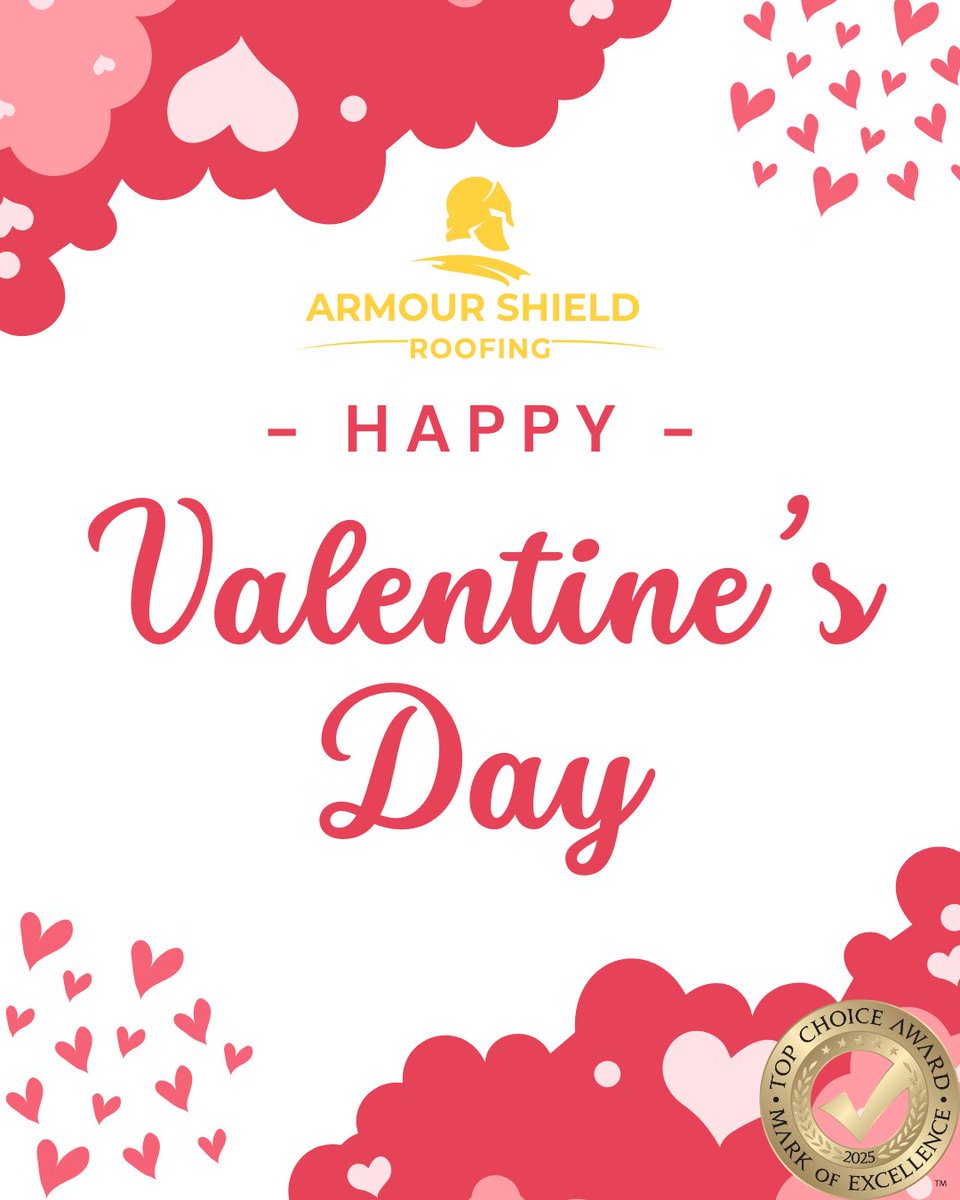 armourshieldinc's tweet photo. Happy Valentine’s Day! 💘

At Armour Shield Roofing, we believe that a strong roof—just like a strong relationship—is built on trust, care, and protection. ❤️🏠

Your home deserves the best and we’re here to keep your roof strong, and built to last—just like true love. ❤️ https://t.co/2RBUi381P4