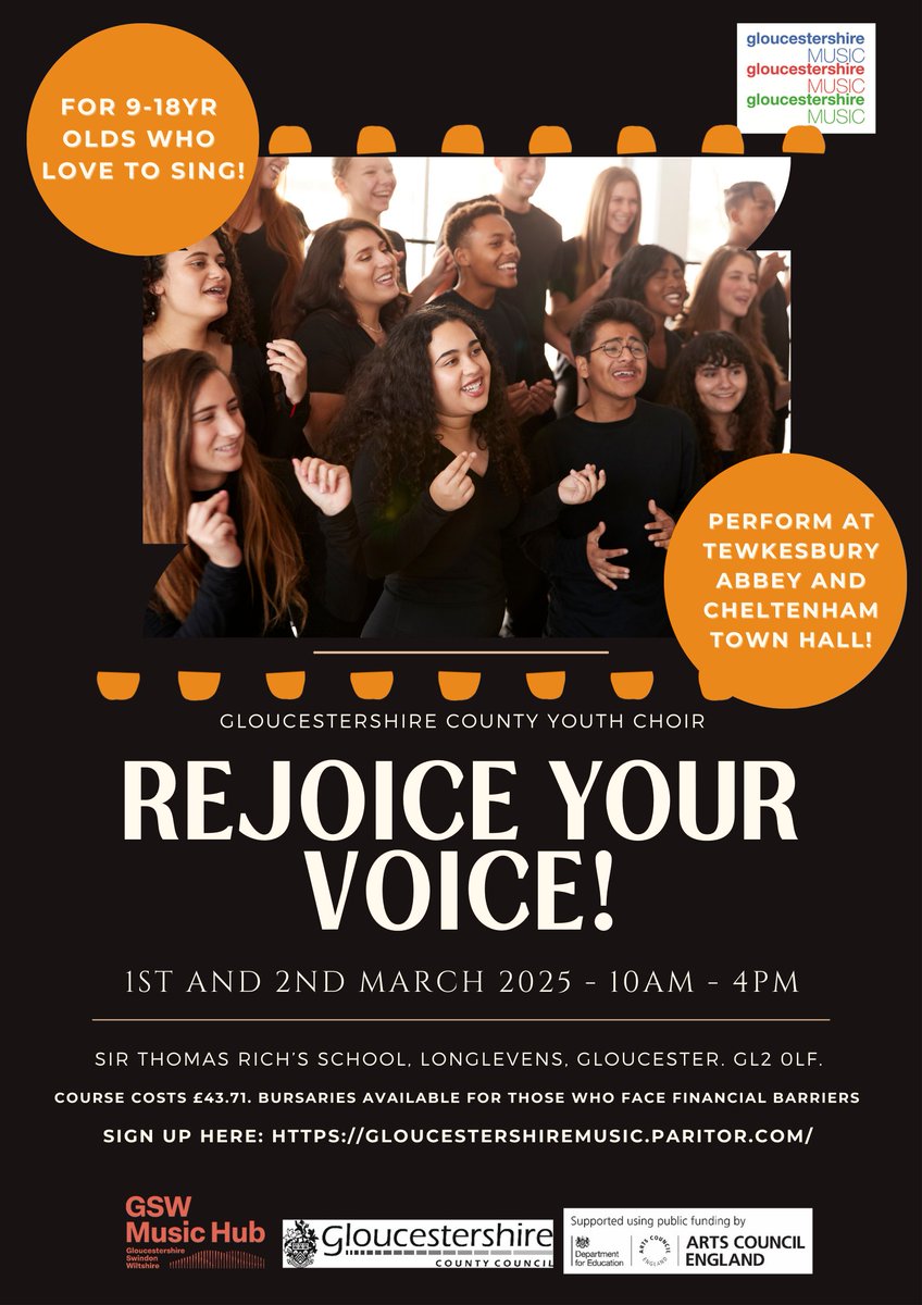 Gloucestershire Youth Choir's next course is on 1st &amp; 2nd March! Open to young singers aged 9 - 18.

Find out more at orlo.uk/ULc8u and sign up at orlo.uk/zQEk6