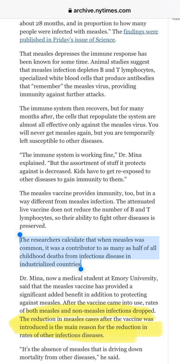 zeynep's tweet photo. Texas. 48 measles cases. 13 hospitalized. Unvaccinated cluster.

Measles wipes out immune memory so some kids later die of other illnesses.

“when measles was common, it was a contributor to as many as half of all childhood deaths from infectious disease.”

Vaccine preventable.😢 https://t.co/mvQzNyOAch