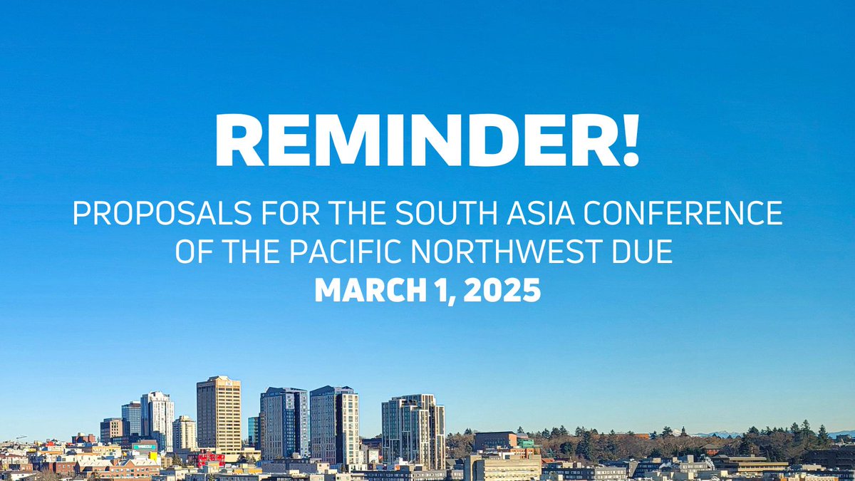 UW South Asia Center (@uwsouthasia) on Twitter photo Want to share your work on South Asian studies? Don’t miss your chance to present at the 2025 South Asia Conference of the Pacific Northwest
🗓️ Deadline: March 1
🔗 Submit proposals at bit.ly/sacpan-2025-cfp
More: bit.ly/sacpan-2025
<a href="/UWJSIS/">UW Jackson School</a> <a href="/UWArtSci/">UW College of Arts & Sciences</a> <a href="/UW/">University of Washington</a> <a href="/AIISIndia/">AIIS</a> <a href="/caorc/">CAORC</a> Want to share your work on South Asian studies? Don’t miss your chance to present at the 2025 South Asia Conference of the Pacific Northwest
🗓️ Deadline: March 1
🔗 Submit proposals at bit.ly/sacpan-2025-cfp
More: bit.ly/sacpan-2025
<a href="/UWJSIS/">UW Jackson School</a> <a href="/UWArtSci/">UW College of Arts & Sciences</a> <a href="/UW/">University of Washington</a> <a href="/AIISIndia/">AIIS</a> <a href="/caorc/">CAORC</a>