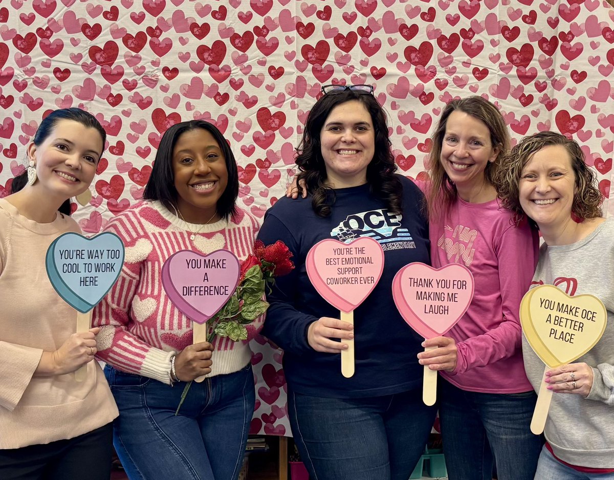 ErinKelleyMay's tweet photo. We love to spend our staff meetings prioritizing culture and spreading the love. Having a staff meeting on Valentine’s Day made this easy and so much fun! We wrote Valentine’s, did a kindness raffle, and had a Valentine’s Day themed Photo Booth. #LoveOurSchool ❤️@OliveChapelElem https://t.co/YPotgcF8uG