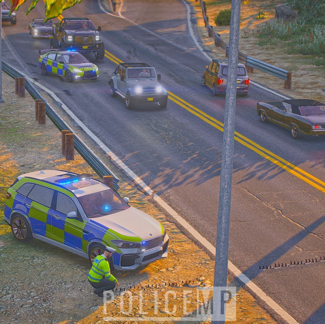PoliceMP6's tweet image. RTPC utilizing their spikes to bring a pursuit to an end! #RTPC #PoliceMP #GTA5 #FiveM #GTARP