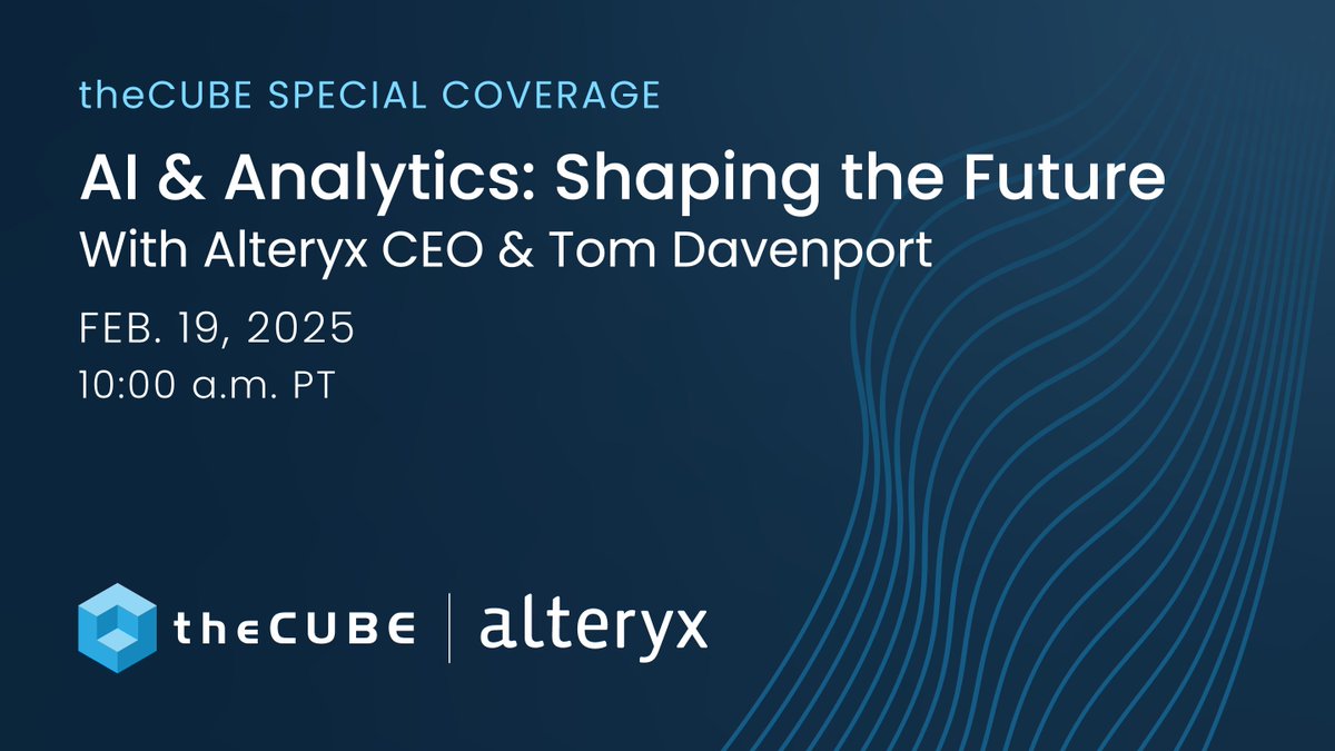 theCUBE's tweet image. Don’t miss #theCUBE’s coverage of “AI &amp;amp; Analytics: Shaping the Future” on Feb. 19! 🌟 Get an inside look at @Alteryx’s strategy for #AI-driven analytics, #CloudScale platforms &amp;amp; the future of data strategy.

👉 Check out the latest news: siliconangle.com/2025/02/13/alt…  

#AIanalytics