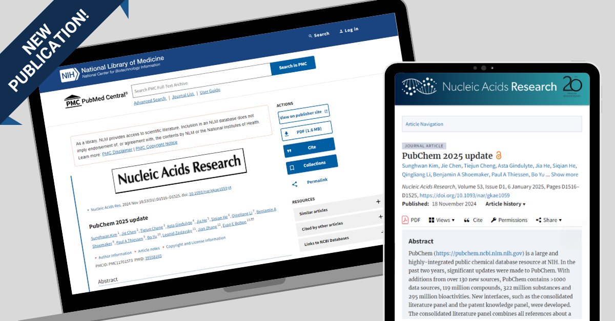 Our #PubChem 2025 update, published in @NAR_open, is now freely available in #PMC! Check it out: ow.ly/zc5G50V0vxH