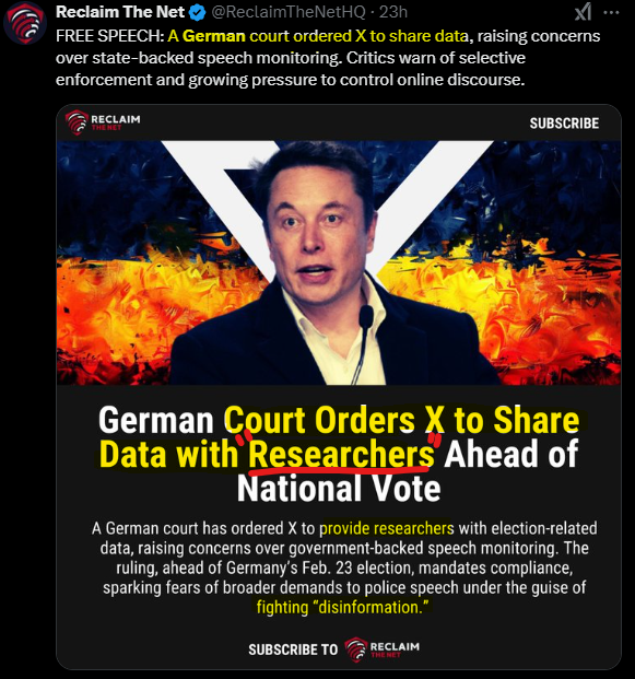 MikeBenzCyber's tweet photo. 🚨 Important 🚨 What the Biden White House specifically wanted 2 years ago for the EU's Digital Censorship Act (DSA) to do in terms of legal mandates against US social media companies is EXACTLY the very thing a German court just ordered X to do: https://t.co/jh1KwAV7qb
