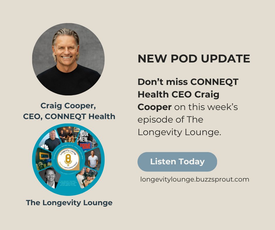 conneqthealth's tweet photo. Don't miss CONNEQT Health CEO Craig Cooper on this week's episode of the Longevity Lounge. He shares insights on longevity and how to take charge of your health for a longer, healthier life. $CDX Listen now: https://t.co/cnNWcdUGWB
#Longevity #CONNEQTPulse #ArterialIntelligence https://t.co/rx2vi8xm74