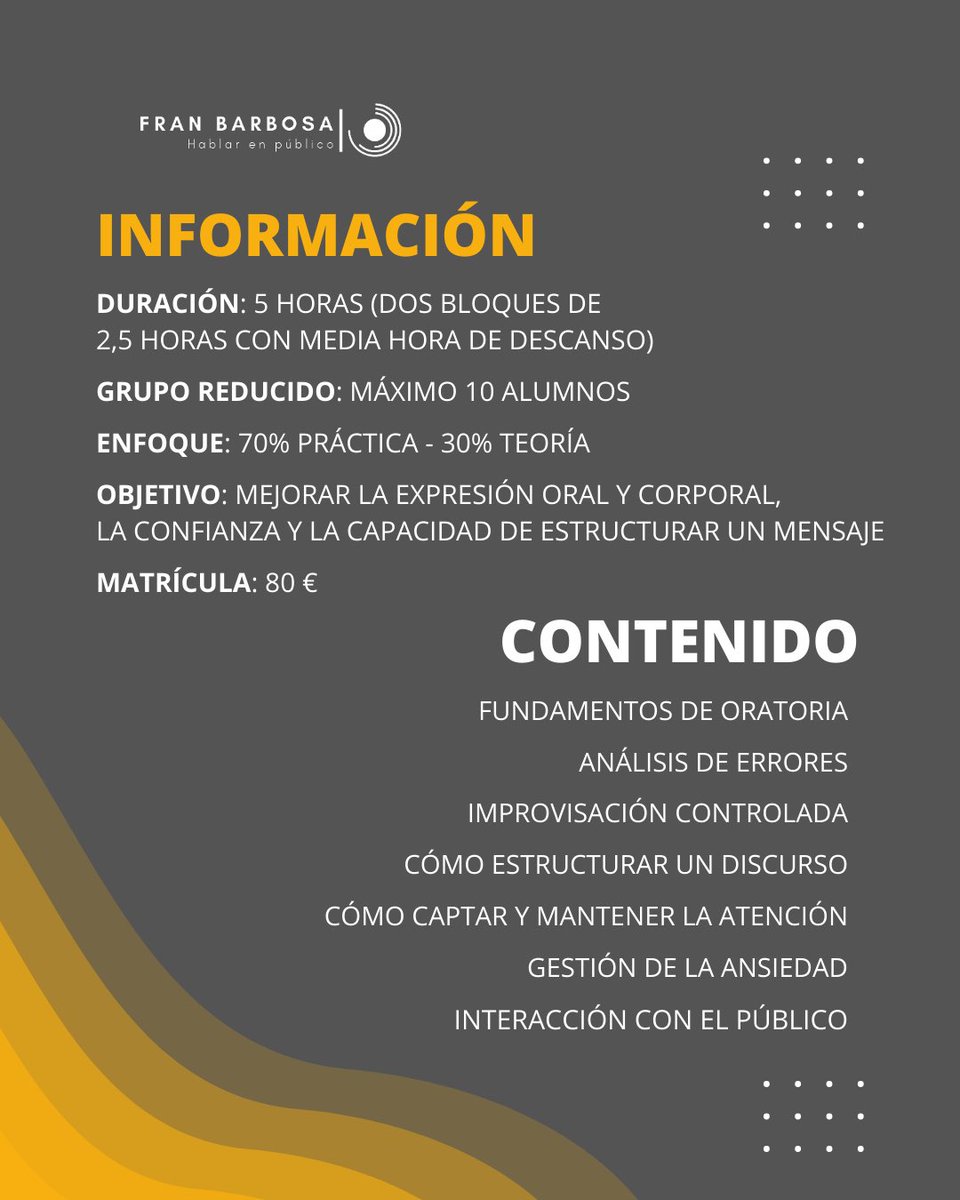 Amigos, ya os conté que, al margen de mi trabajo en la radio, hace tiempo que también me dedico a la formación. El próximo 8 de marzo tenemos un intensivo para grupos reducidos. Si conocéis a alguien a quien pueda interesar o le queréis dar un poco de difusión, muy agradecido 🙂