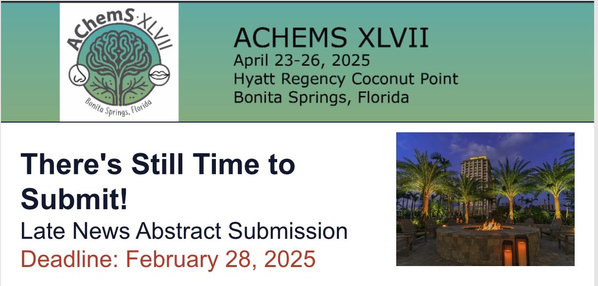 AChemS supports our community through evolving challenges across the Nation. To provide more flexibility, we’re extending a call for late-breaking abstracts. 

We look forward to seeing you in Bonita Springs, FL this April! achems.org/2025/