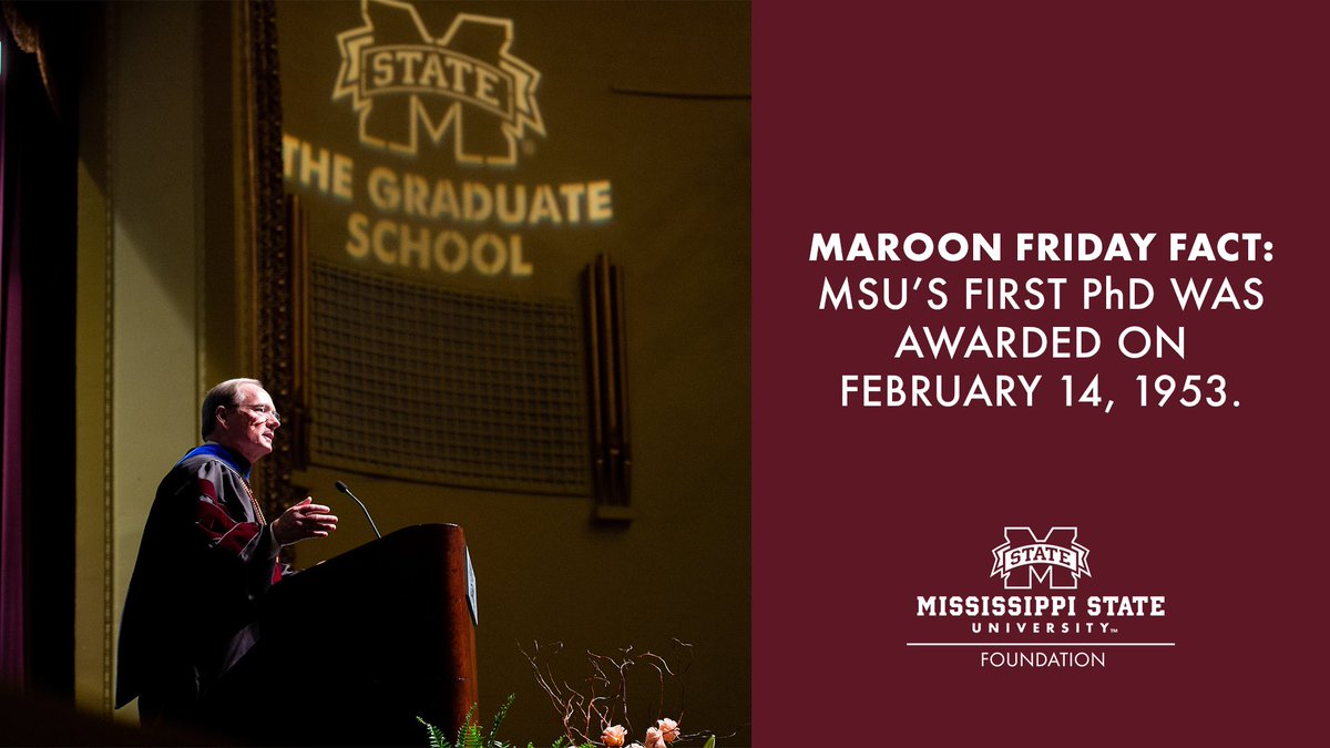 MSU Foundation (@msu_foundation) on Twitter photo Valentine's Day marks the anniversary of MSU's very first PhD being awarded! 🎓
Click below to make a gift to support <a href="/MSStateGrads/">Mississippi State Graduate School</a>.
🔗 dda.msstate.edu/give-now?f=310… Valentine's Day marks the anniversary of MSU's very first PhD being awarded! 🎓
Click below to make a gift to support <a href="/MSStateGrads/">Mississippi State Graduate School</a>.
🔗 dda.msstate.edu/give-now?f=310…