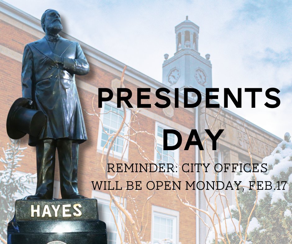 City of Delaware offices will be open on Monday, February 17, and curbside collections will take place.