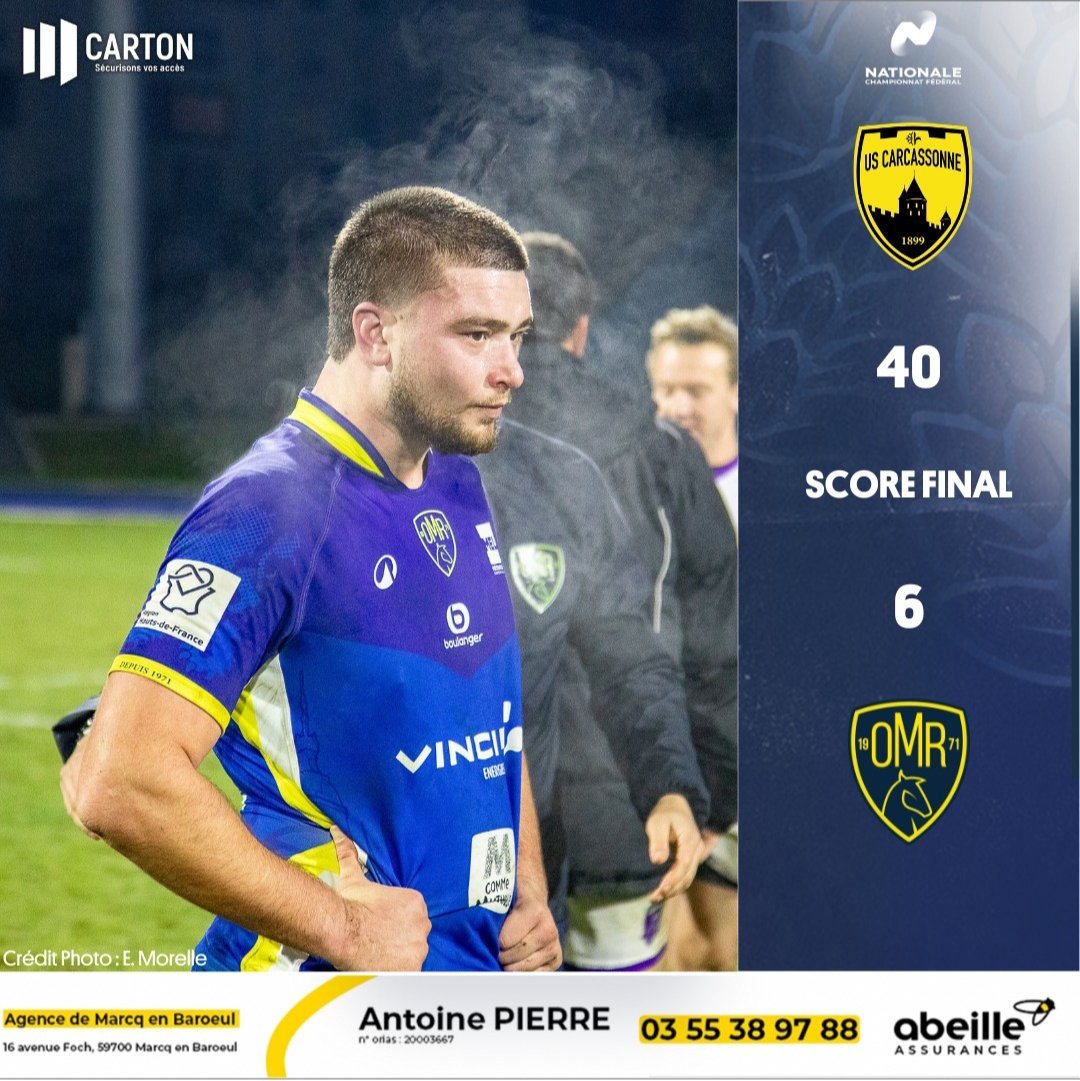 Défaite en terres carcassonnaises, nos joueurs n'obtiennent pas le résultat espéré. 
Merci aux courageux supporters ayant fait le déplacement, on se retrouve dès samedi prochain pour un autre rude combat avec la réception de Narbonne ! 💛💙