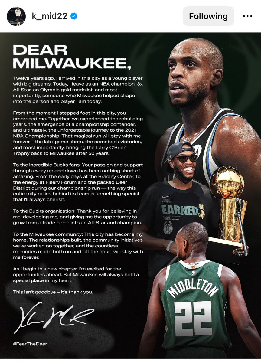 nathanmarzion's tweet photo. Khris posts his message to Milwaukee: https://t.co/q8d4NApgo6