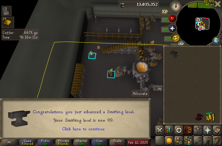 PatagoniaRS's tweet photo. Forgot to post this but I got 99 Smithing! Max is coming soon I'm estimating next Saturday. Crazy to think it's so close and the grind is almost over. Will follow up with an official max party time and date! https://t.co/dM1q4GIoc4