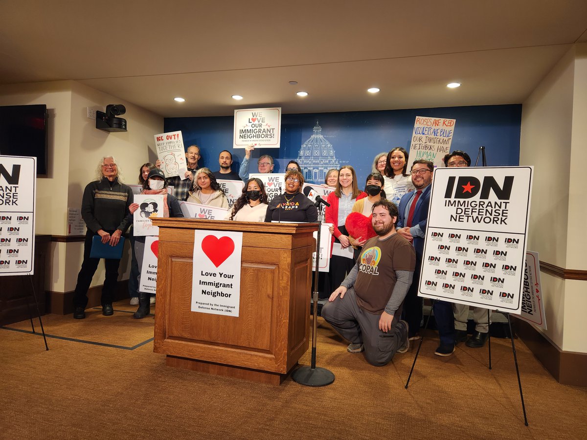 Lovely day today at the Capitol press room with the Immigrant Defense Network. In honor of Valentine's Day, Ayada leads, along with other community organizations, shared love with our immigrant neighbors by standing in solidarity with and for them. @mncopal
