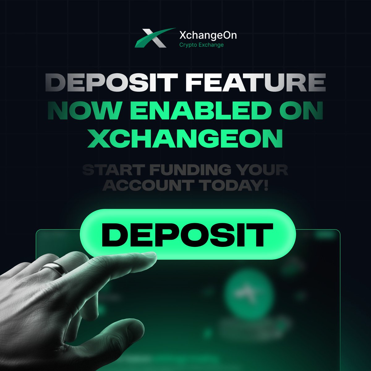 Attention Traders!!
Deposits Are Now Active On #XchangeOn! 🚀
Your crypto journey just got smoother! 💰💳 
Now you can #deposit funds instantly,
Dive into futures &amp; Arbitrage trading with ease. 📈
💡 Why wait? 
The market never stops, and neither should you!