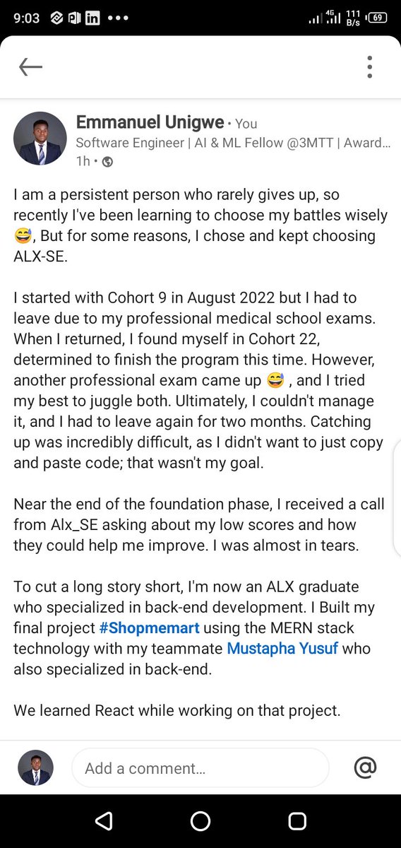 Dunique314's tweet photo. I can't possibly tell my whole ALX SE journey but this is at least better then the first.

#ALX_SELegacy  #ALX_SE #C9toC22  #MBBS  #ALXGrad https://t.co/X3wttqde1j