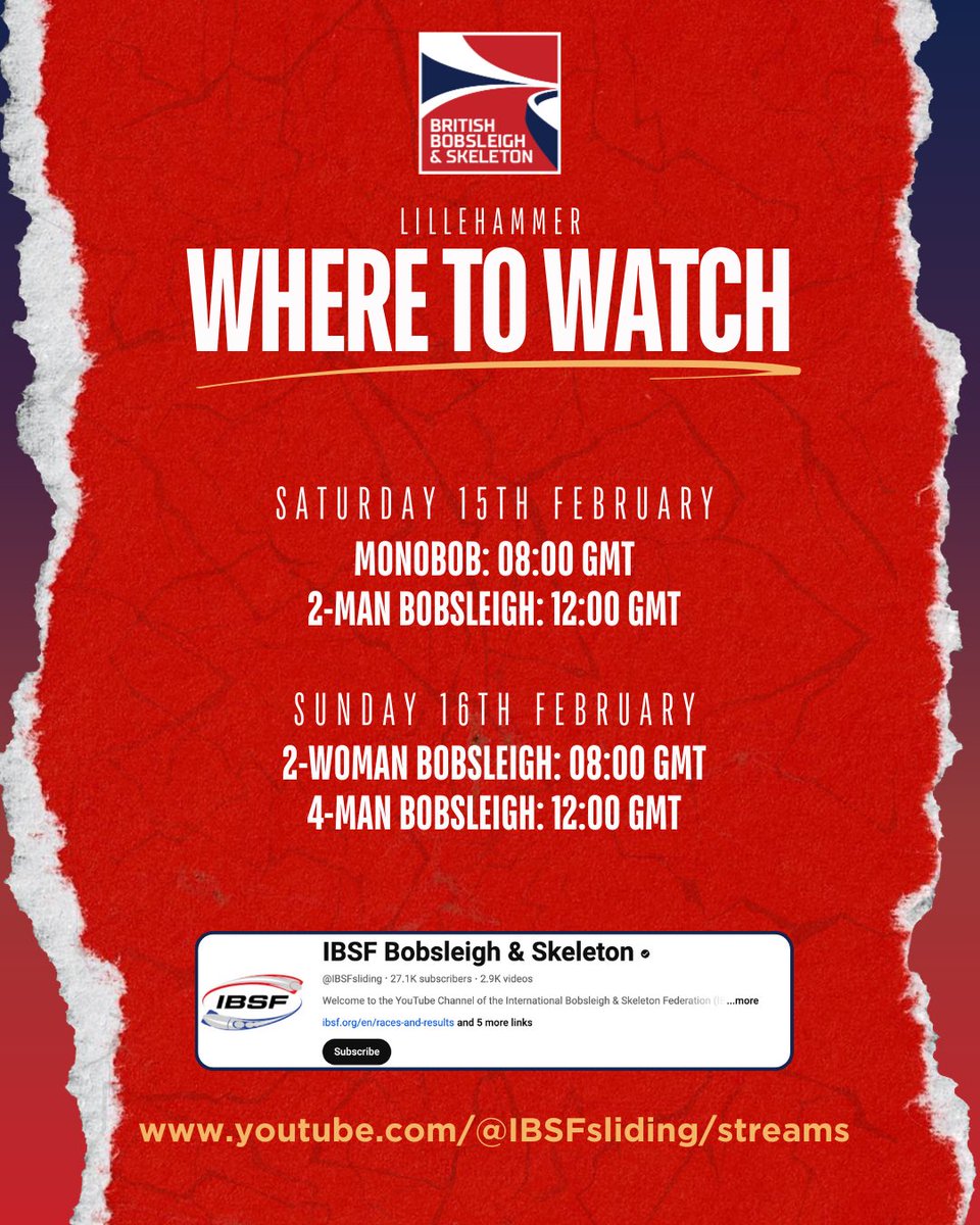 The final <a href="/IBSFsliding/">IBSF</a> World Cup weekend of the season 🛷 

A big weekend for our Bob teams in Lillehammer! 🔥 

▶️youtube.com/@ibsfsliding?f…