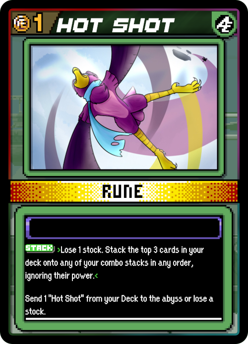 AetherTales's tweet photo. Hot Shot is back!
Its a super risky card, but it makes up for it by speeding up the game tremendously. I'll detail a bit more about the Stack and Combo mechanics in the next post!
#TCG  #TradingCards #RivalsOfAether #AetherTales
#indiegame  #indiedev  #Wrastor @Etalus https://t.co/cOcMb8mo9a