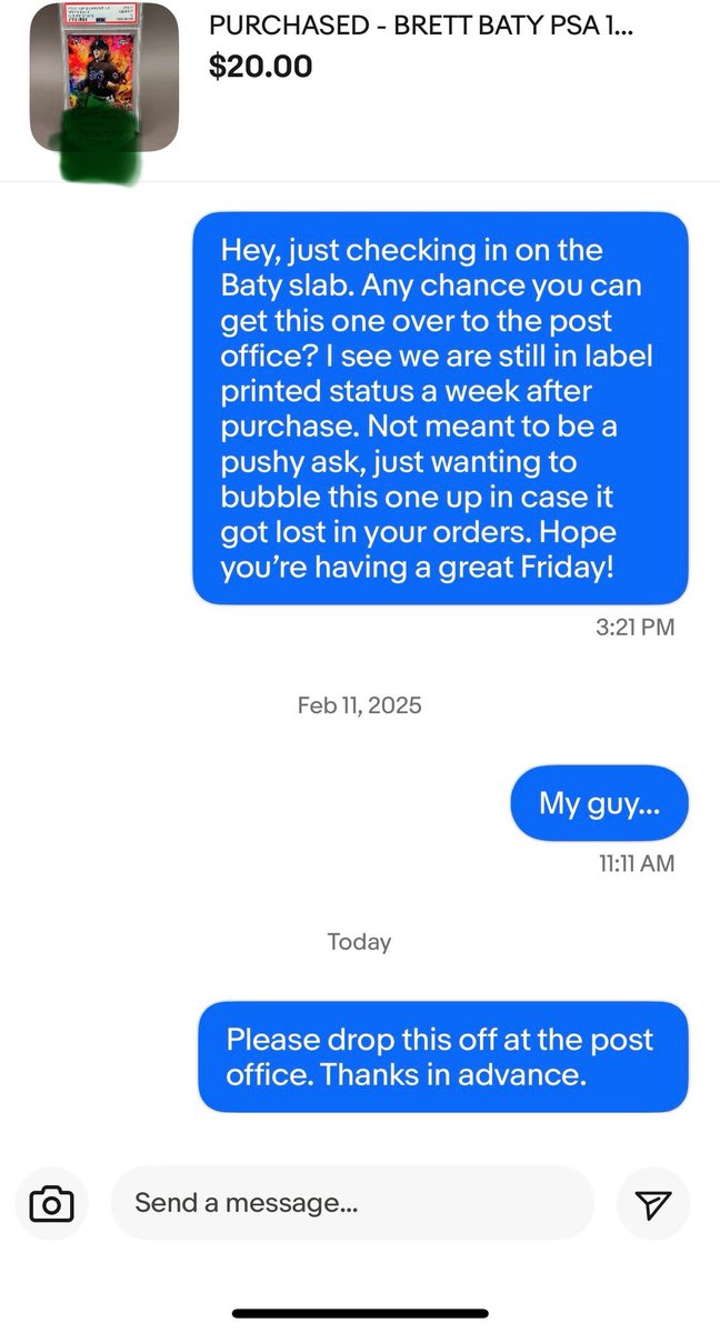 Middlewest_Rips's tweet image. We’re about three weeks past purchase and no response from the seller. What’s our next move, hobby twitter?