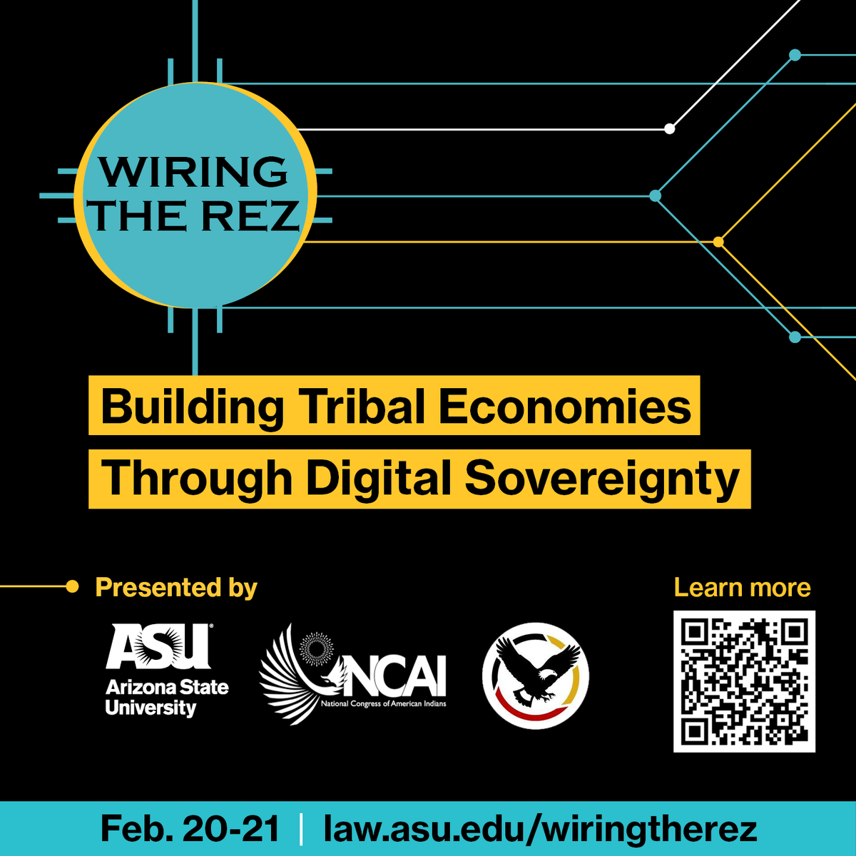 Only 6 days to go!

Join us at #WiringTheRez on Feb. 20-21 for powerful discussions on Tribal economies &amp; digital sovereignty with a stellar lineup of experts! 🔥

Register today: law.asu.edu/wiringtherez 

<a href="/NCAI1944/">National Congress of American Indians</a> | <a href="/TribalGovWorks/">TribalSelfGov</a>