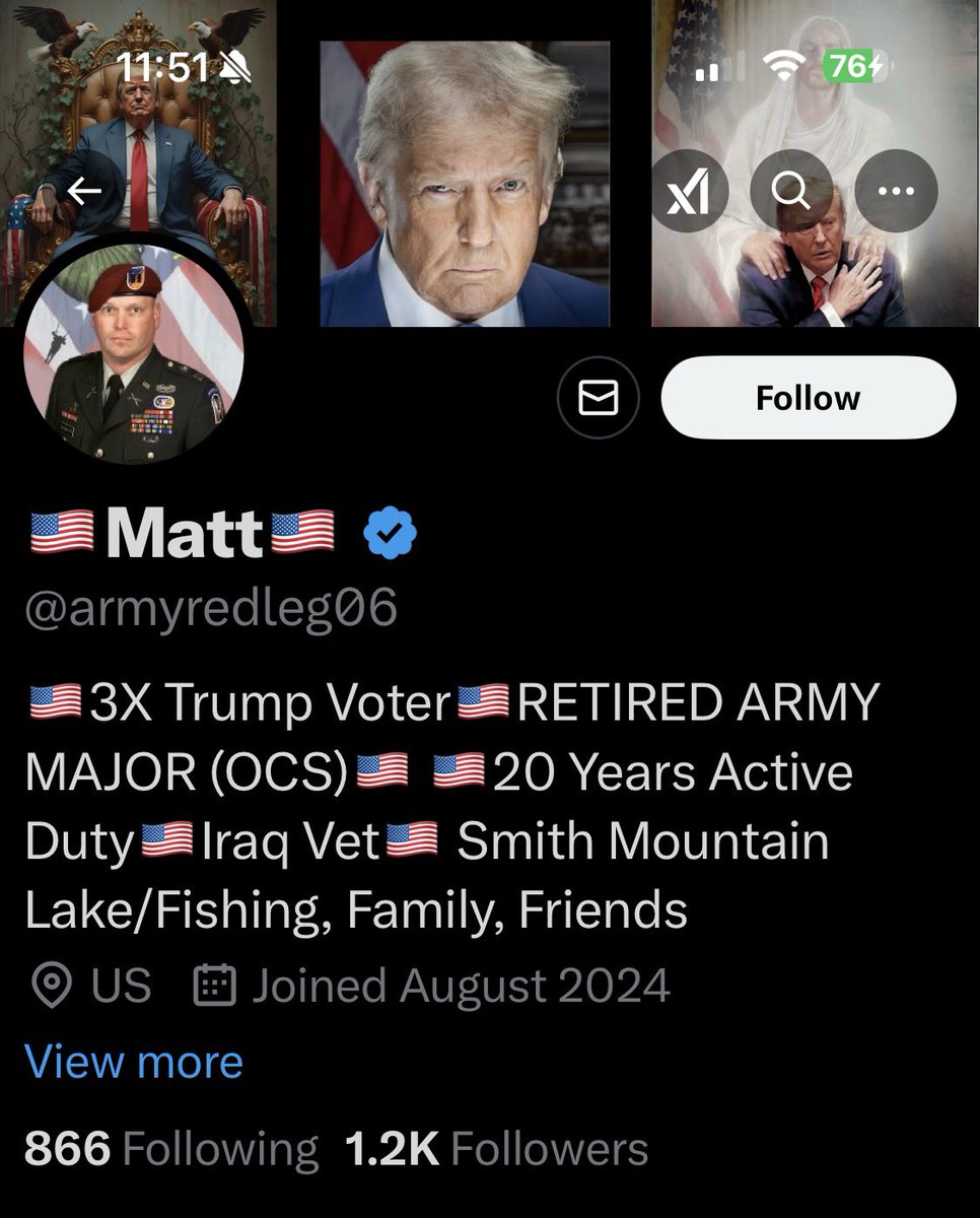 Please give @armyredleg06 a follow and a repost or shoutout to show our gratitude for his service.

Retired Army Major (OCS)

Thank you for your service.  We appreciate you.