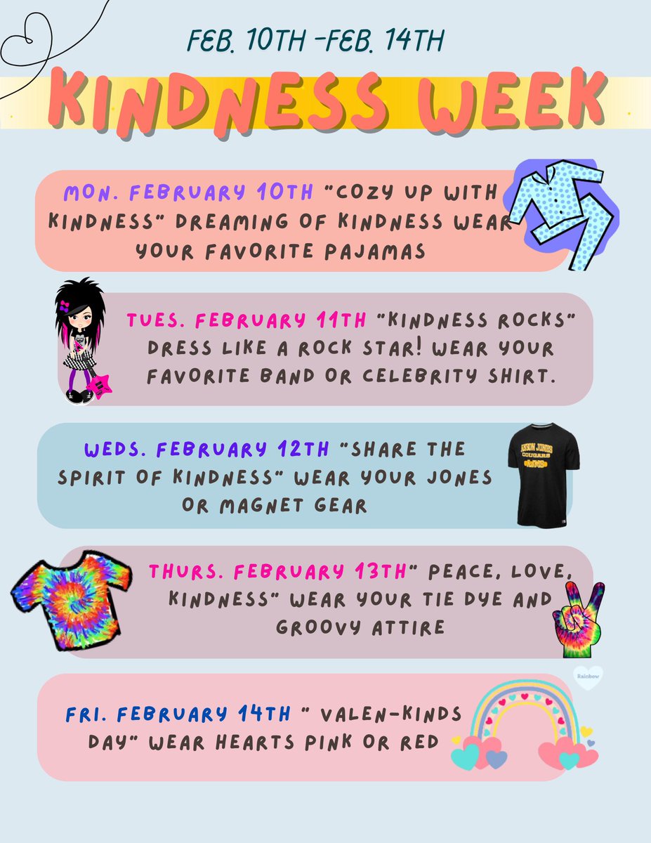 Jones MS Counseling Dept (@ajcounselors) on Twitter photo We had a blast celebrating Random Acts of Kindness Week at <a href="/NISDJones/">Jones Middle School</a>/<a href="/NISDJonesSTEM/">Anson Jones Magnet School</a>! From all the fun dress up days to picking out friendship bracelets, our Cougar Family had a lot of fun! π₯³ππ€πΎ <a href="/NISD/">Northside ISD</a> <a href="/NISDCounseling/">NISD Counseling</a> We had a blast celebrating Random Acts of Kindness Week at <a href="/NISDJones/">Jones Middle School</a>/<a href="/NISDJonesSTEM/">Anson Jones Magnet School</a>! From all the fun dress up days to picking out friendship bracelets, our Cougar Family had a lot of fun! π₯³ππ€πΎ <a href="/NISD/">Northside ISD</a> <a href="/NISDCounseling/">NISD Counseling</a>
