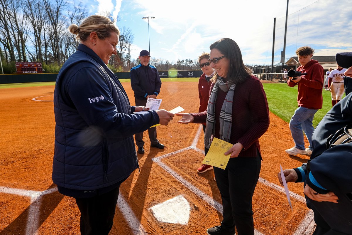 ElonSoftball's tweet photo. Full circle moment!

Elon athletic director @JennStraws, a former @Penn_Softball student-athlete, was honored to exchange lineup cards between her alma mater and the Phoenix today!

#EUSB 🥎 #Team48 https://t.co/M1S9swHV0r