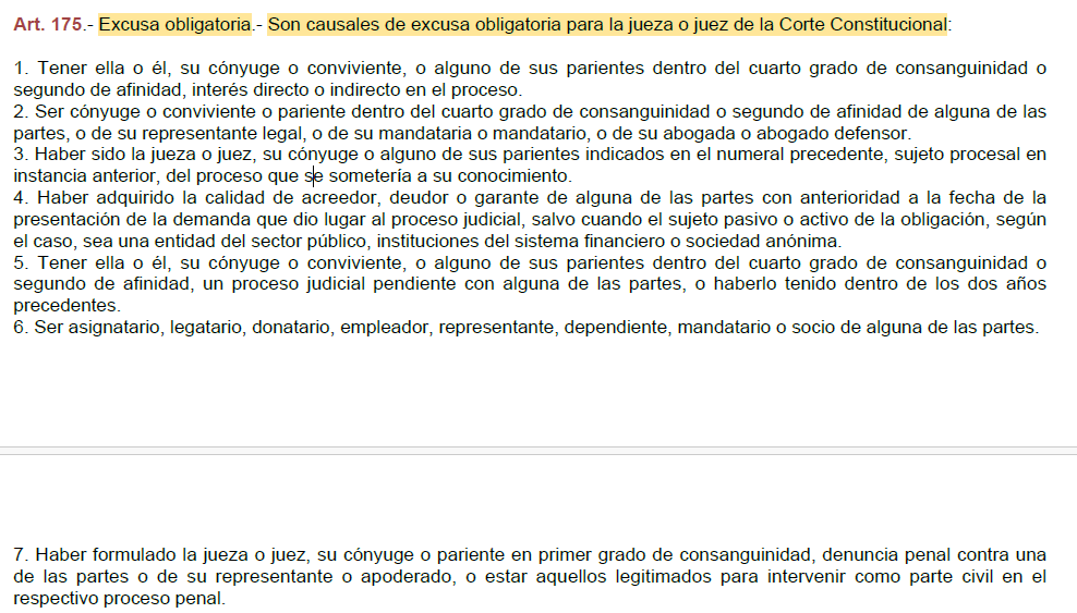 MartinezMolinaM's tweet photo. (6/6) Por último, en el ámbito de la justicia constitucional, la Ley Orgánica de Garantías Jurisdiccionales y Control Constitucional #LOGJCC regula las recusaciones que deben cumplir los jueces de la Corte Constitucional del Ecuador, quienes no están exentos de esta figura procesal. ⚖️👩⚖️👨⚖️📝
#Ecuador #Derecho #AsesoríaJurídica #Abogados