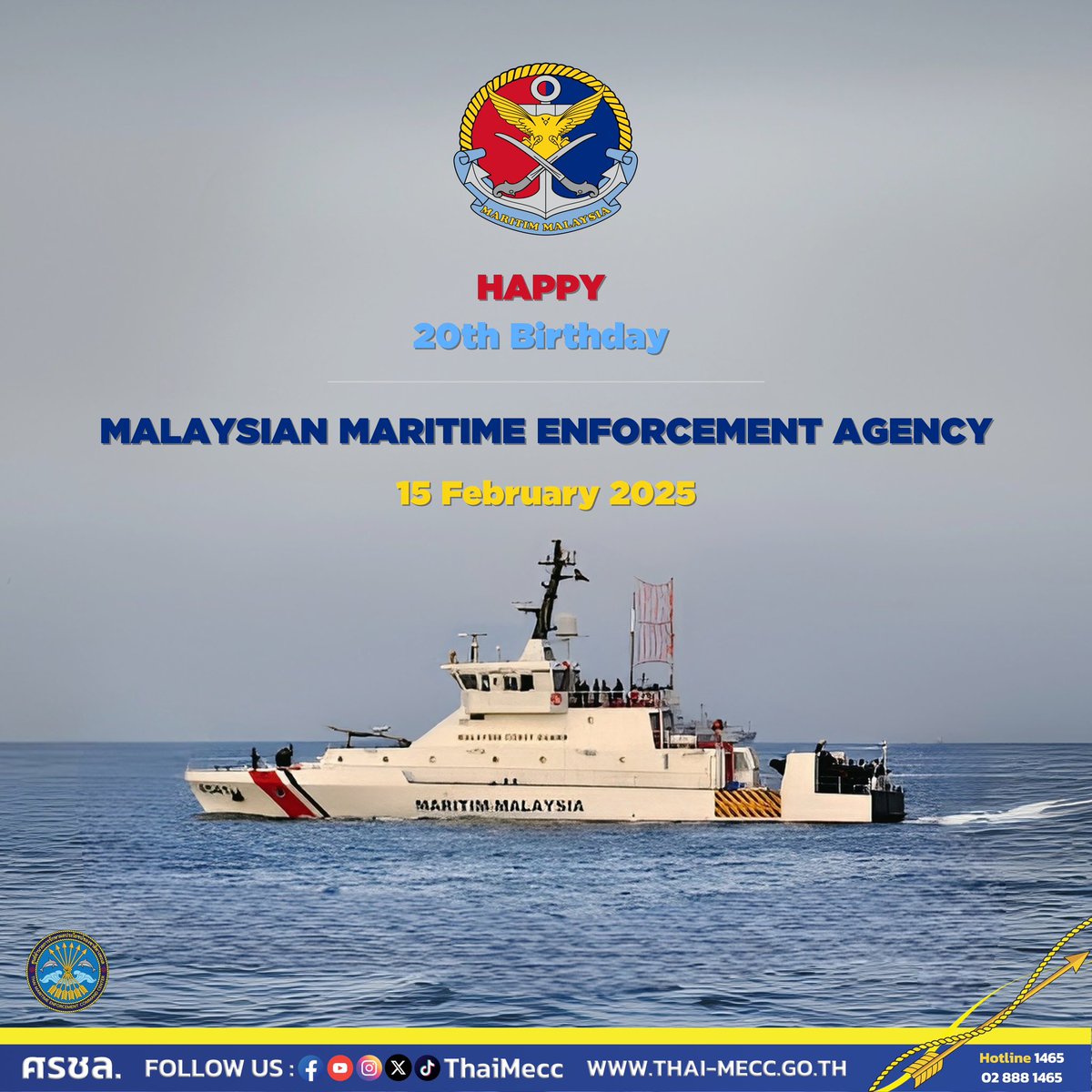 ThaiMECC (@thai_mecc) on Twitter photo Thai-Mecc Wishes Malaysian Maritime Enforcement Agency.
<a href="/MYCoastGuard/">Malaysia Coast Guard</a> a Happy 20th Anniversary.
#MalaysianMaritimeEnforcementAgency
#MMEA Thai-Mecc Wishes Malaysian Maritime Enforcement Agency.
<a href="/MYCoastGuard/">Malaysia Coast Guard</a> a Happy 20th Anniversary.
#MalaysianMaritimeEnforcementAgency
#MMEA