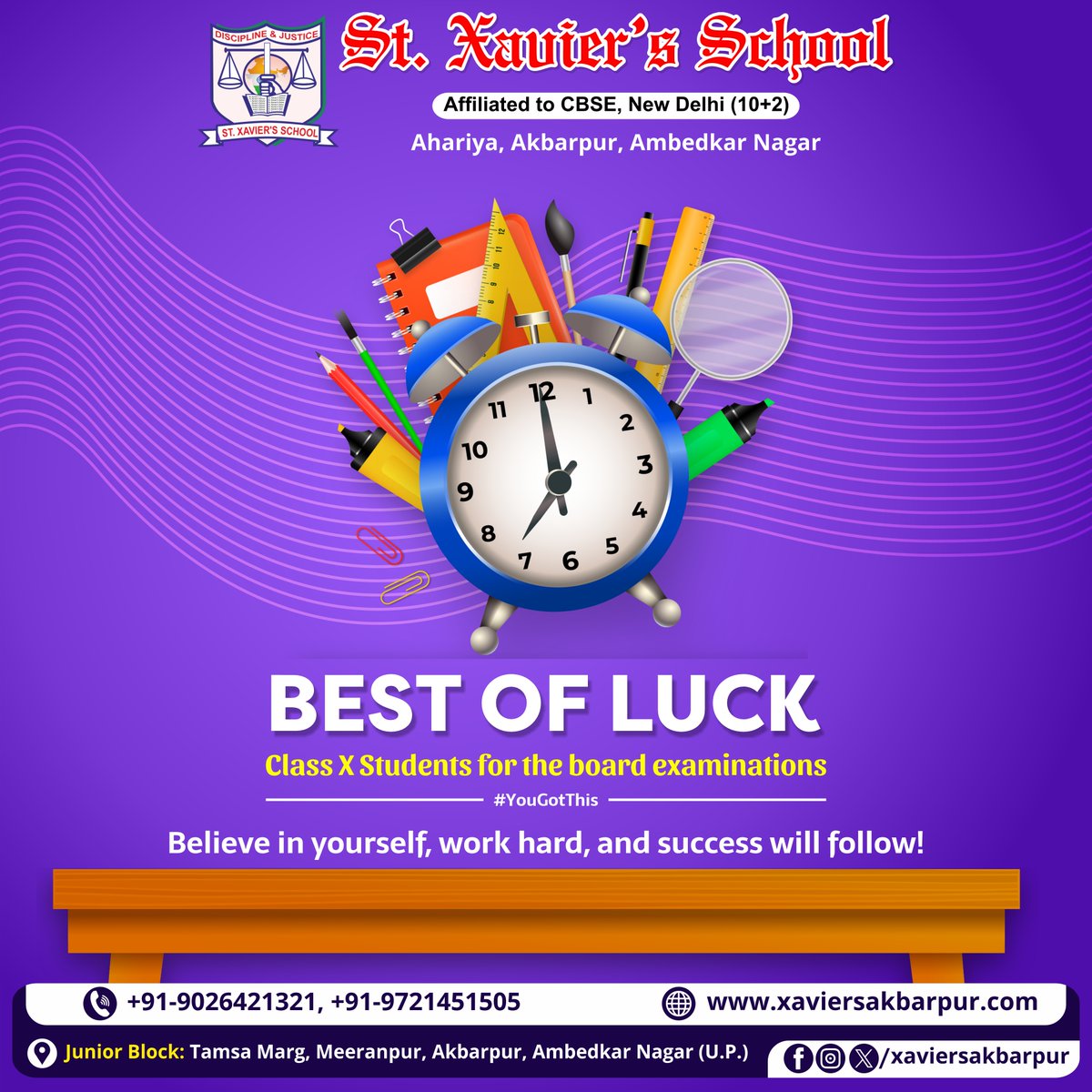 xaviersakbarpur's tweet image. Best wishes for CBSE Board Exams! 
Believe in yourself, work hard, and success will follow!

#CBSEBoardExams #CBSEClass10 #BoardExam2025 #Class10thExams #YouCanDoIt #BelieveInYourself #StudySmart #ExamTips #FocusAndAchieve #RevisionTime #ExamOver #ResultsDay2025 #BoardExamSuccess