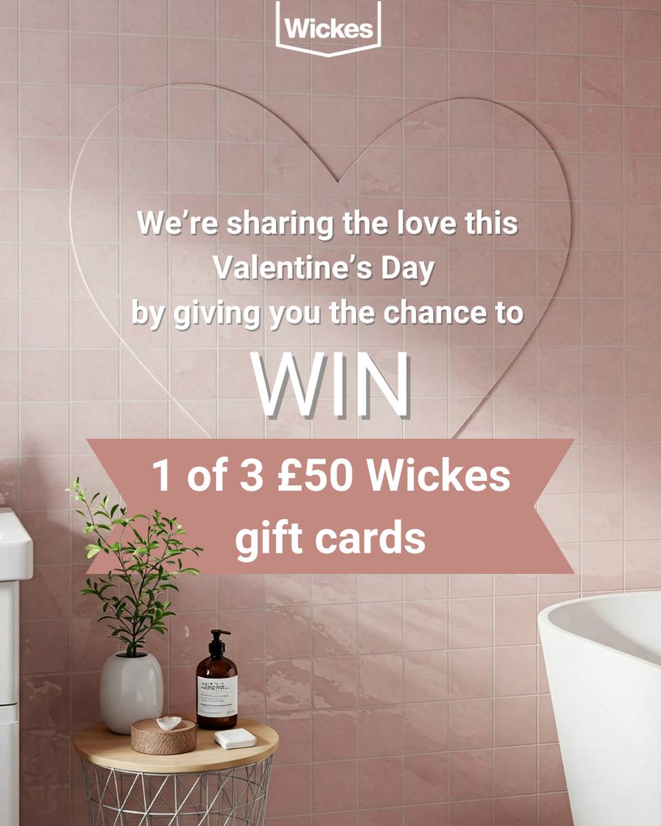 WIN 1 of 3 £50 Wickes gift cards for you or a loved one this Valentine's Day 💗

To enter:

1. Follow @wickes

2. Like this post

3. Tag someone you know who would love this prize

Good luck!