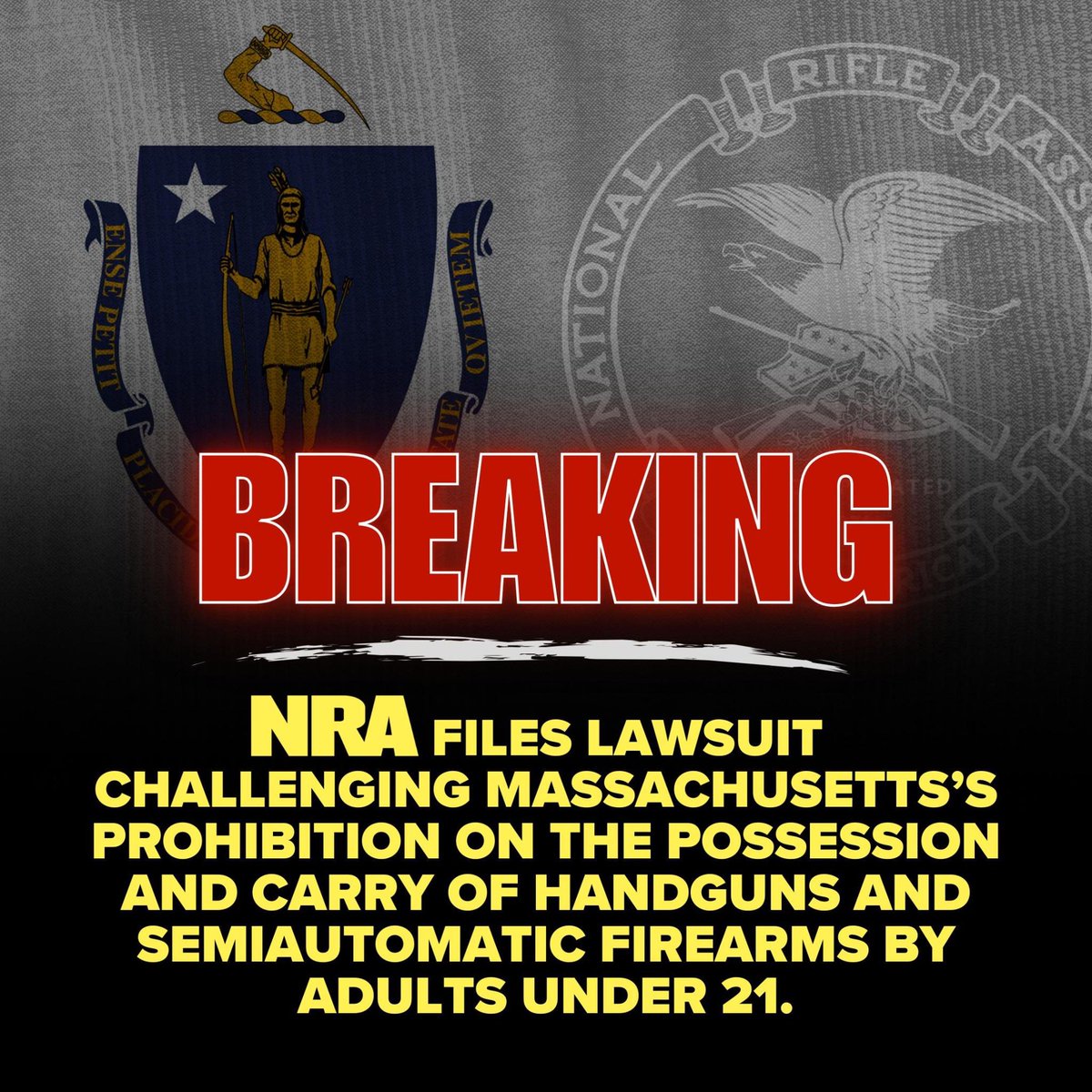 🚨 BREAKING: The NRA, along with other gun rights organizations, has filed a lawsuit challenging Massachusetts’s prohibition on the possession and carry of handguns and semiautomatic firearms by adults under 21.

Our statement: nraila.org/articles/20250…